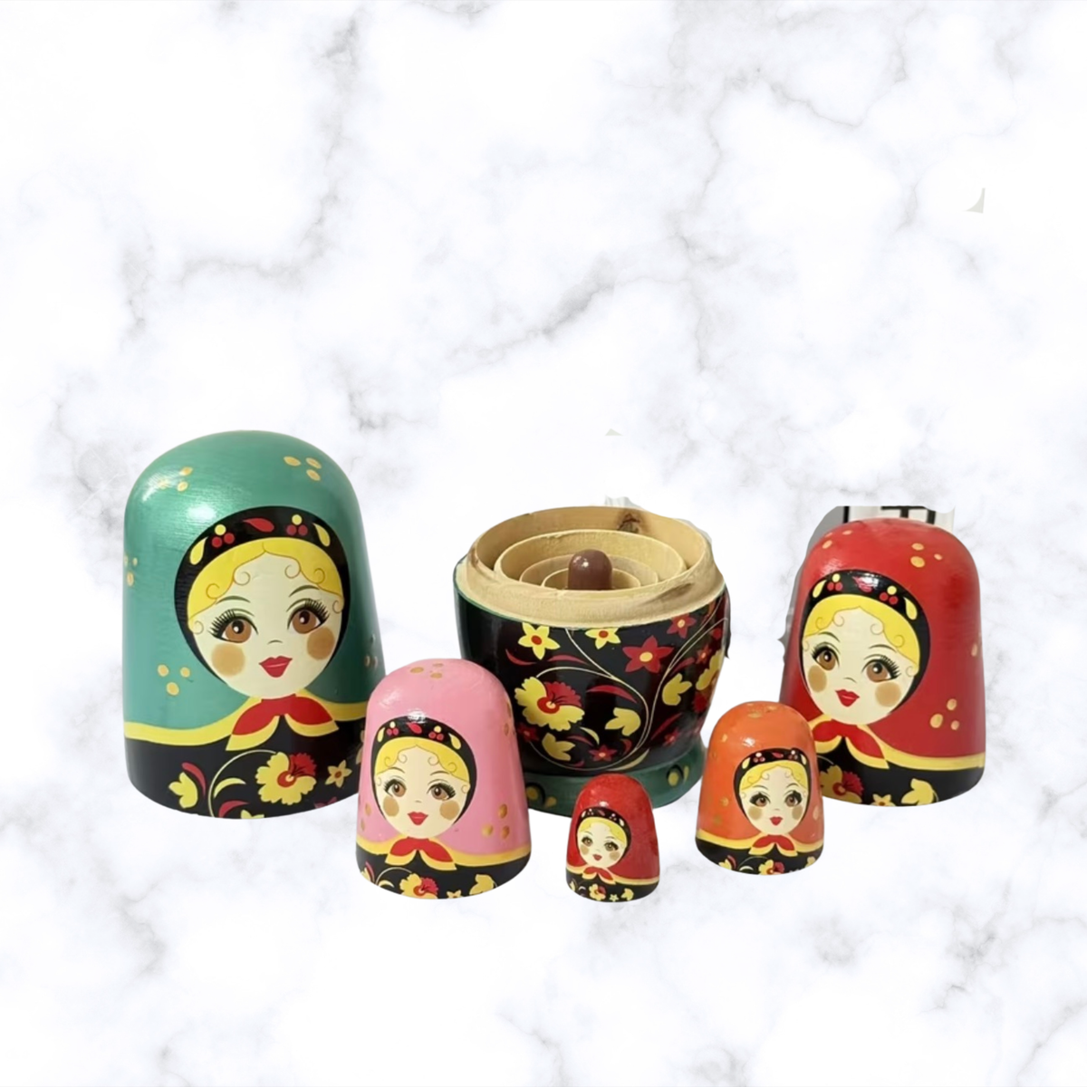 Traditional Russian Matryoshka Nesting Dolls – 6 Piece Floral Set, 5.59"