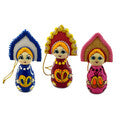 Ornament — Set of 3 Russian Girls with Kokoshnik & Braids (3 inches)