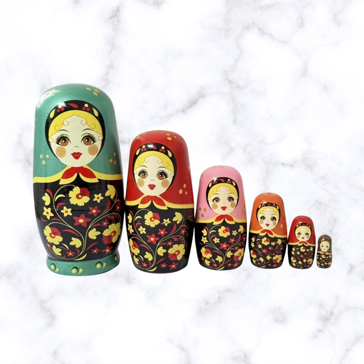 Traditional Russian Matryoshka Nesting Dolls – 6 Piece Floral Set, 5.59"