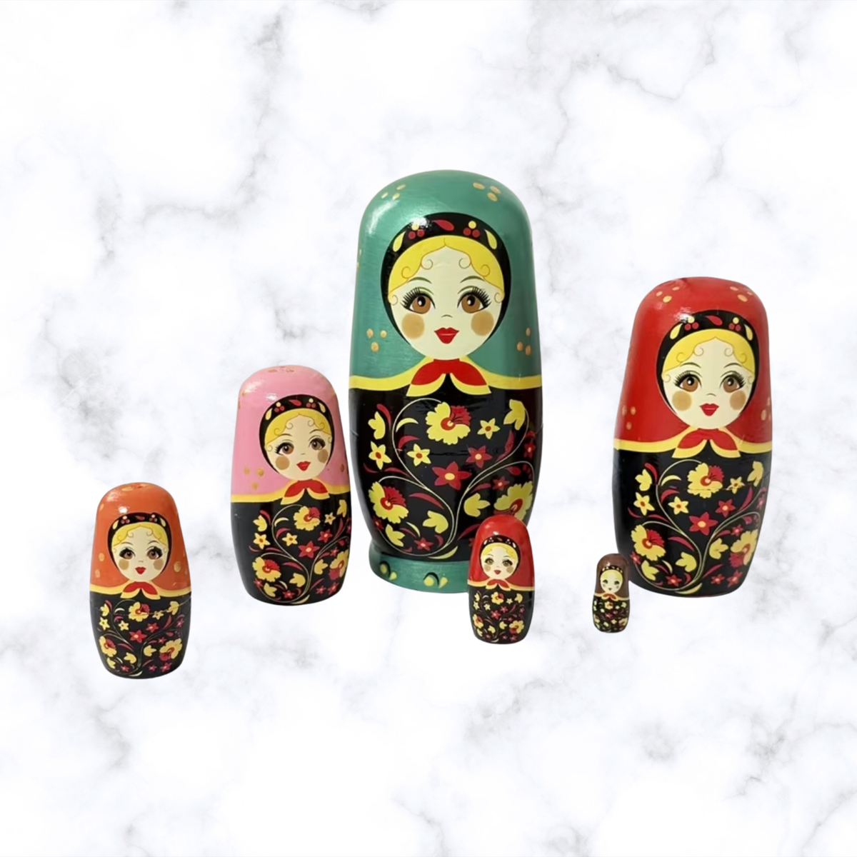 Traditional Russian Matryoshka Nesting Dolls – 6 Piece Floral Set, 5.59"