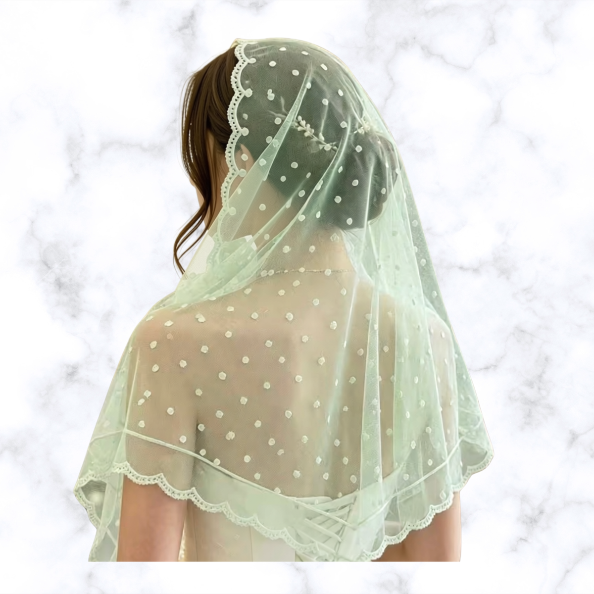 Lace Mantilla Veil – Sage Green Embroidered Church & Prayer Head Covering