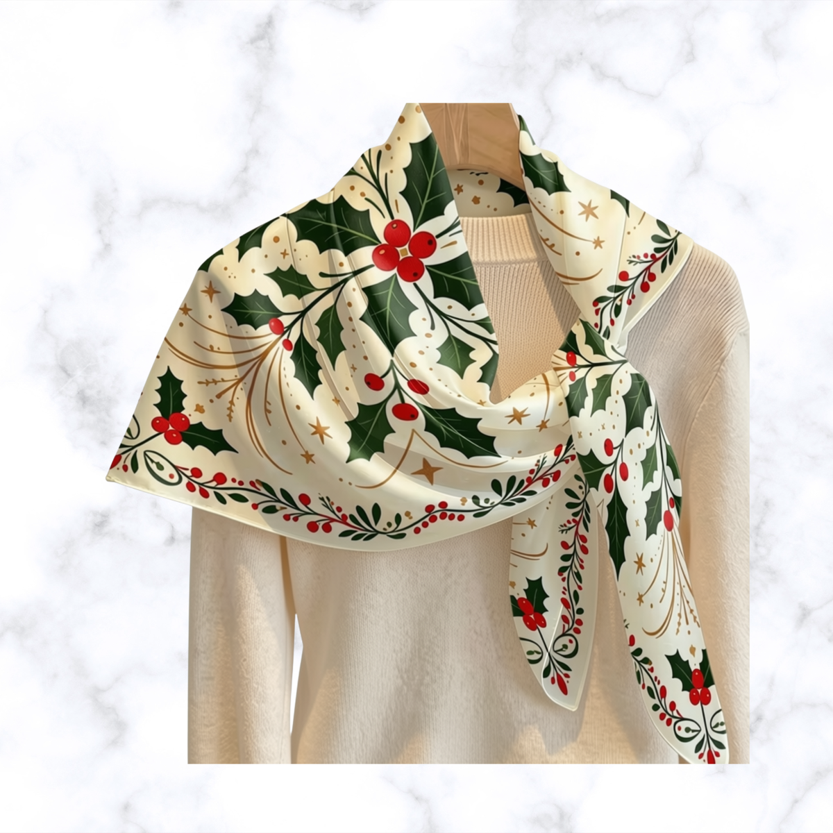 Christmas Holly Scarf – Women’s Festive Square Head & Neck Scarf