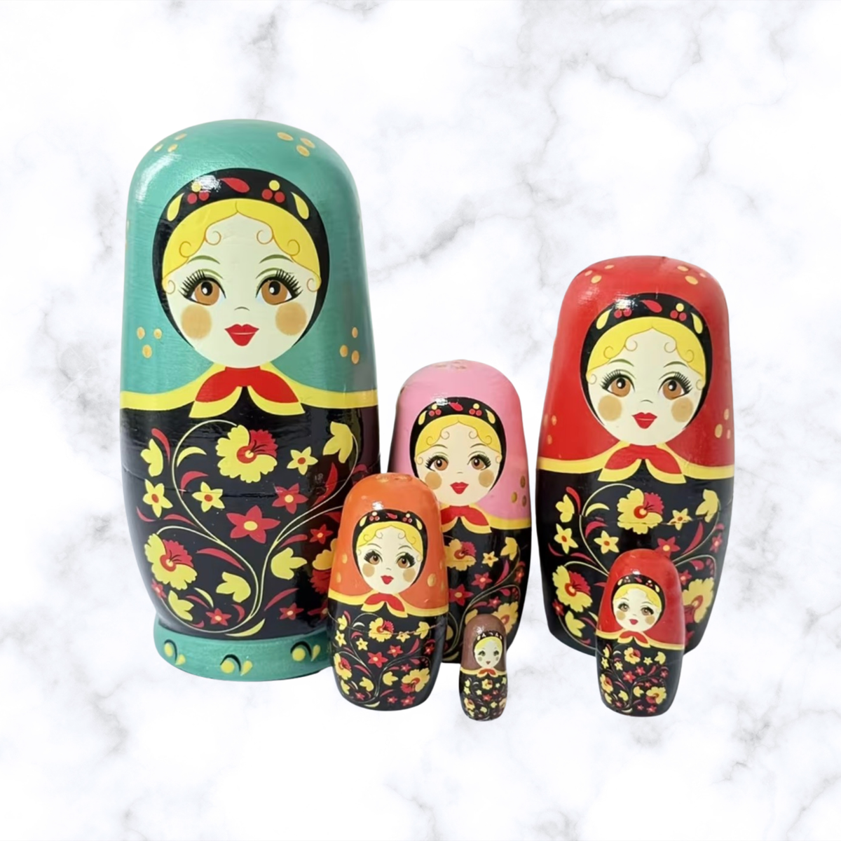 Traditional Russian Matryoshka Nesting Dolls – 6 Piece Floral Set, 5.59"