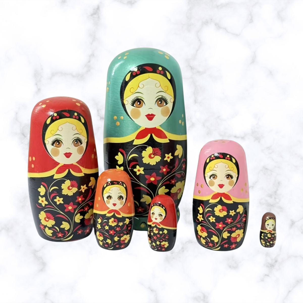 Traditional Russian Matryoshka Nesting Dolls – 6 Piece Floral Set, 5.59"