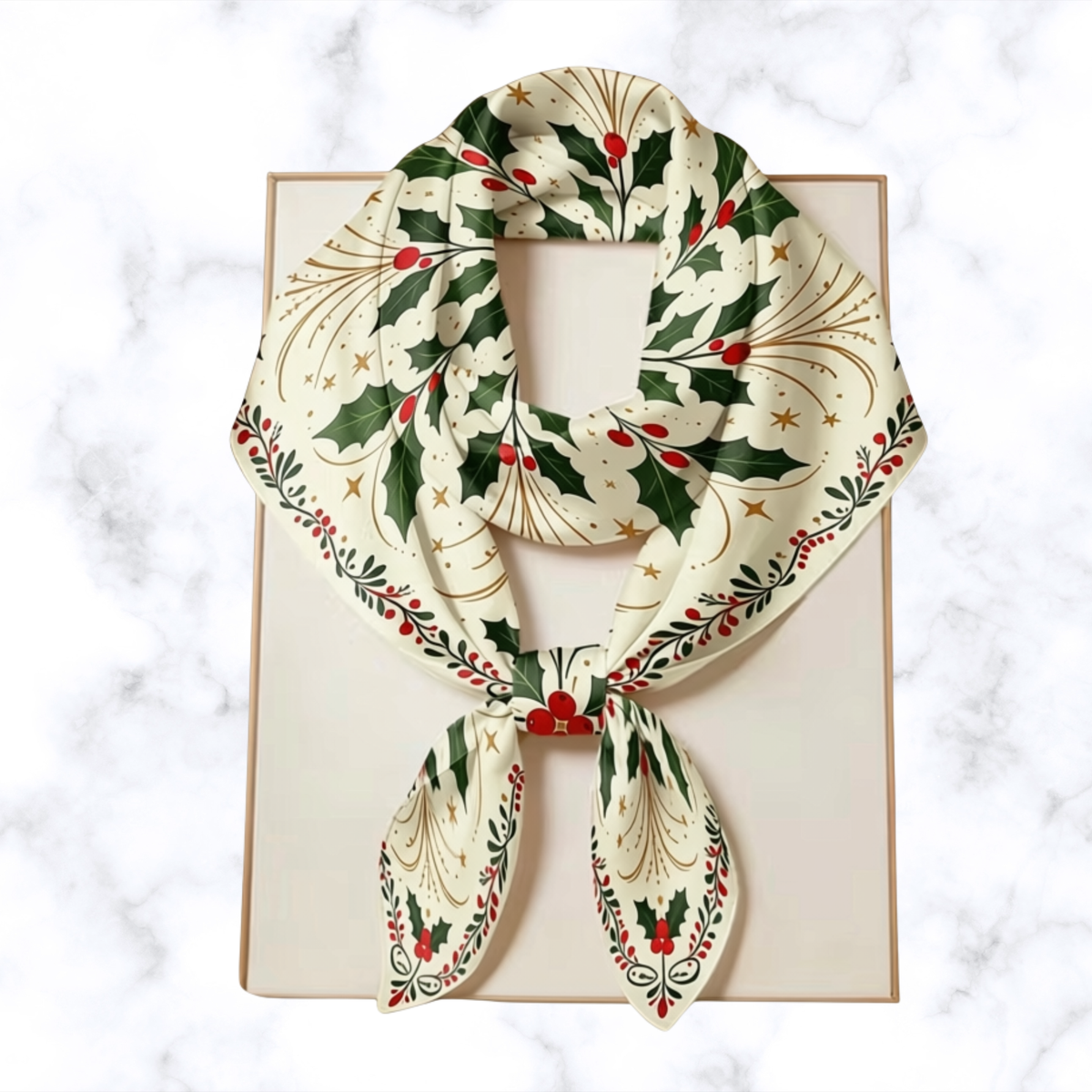 Christmas Holly Scarf – Women’s Festive Square Head & Neck Scarf