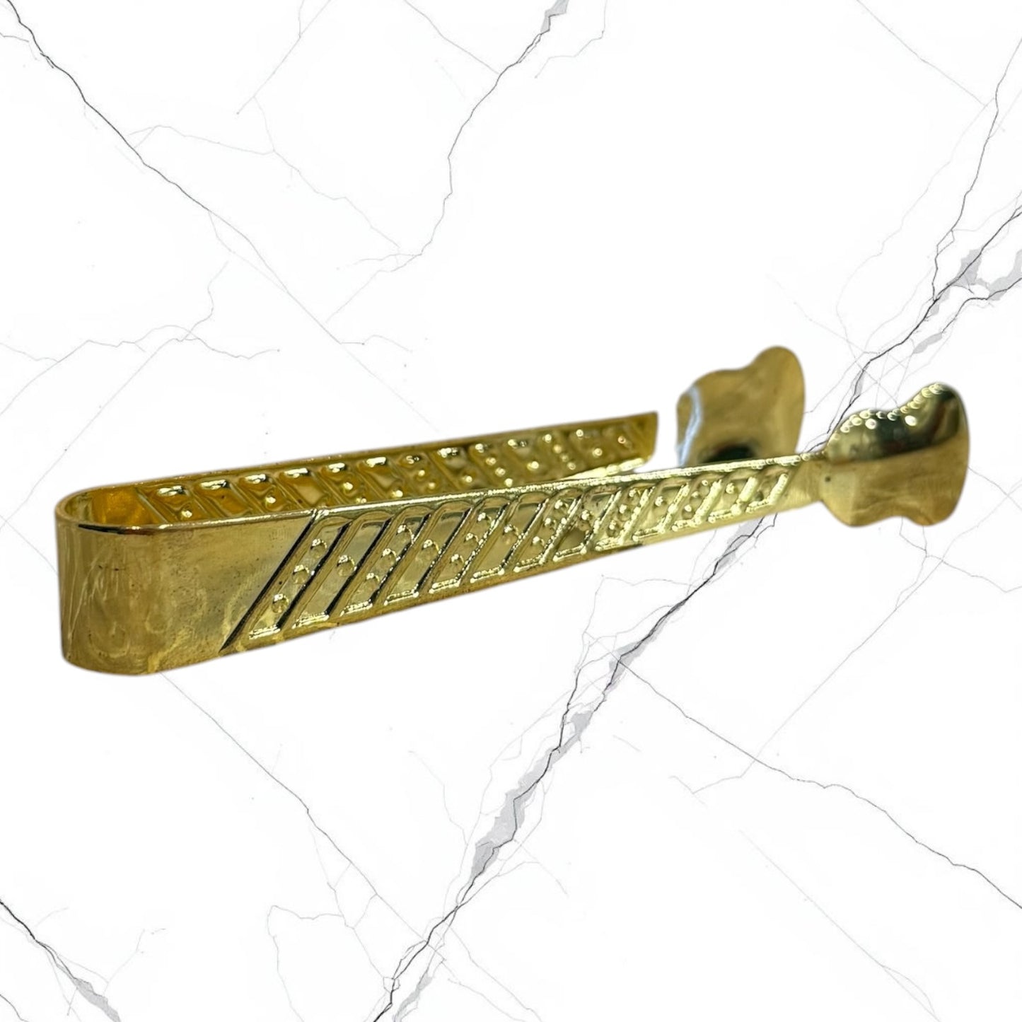 Gold charcoal tongs measuring 3.625 inches long for safely handling and placing incense charcoal during Orthodox and Christian worship.