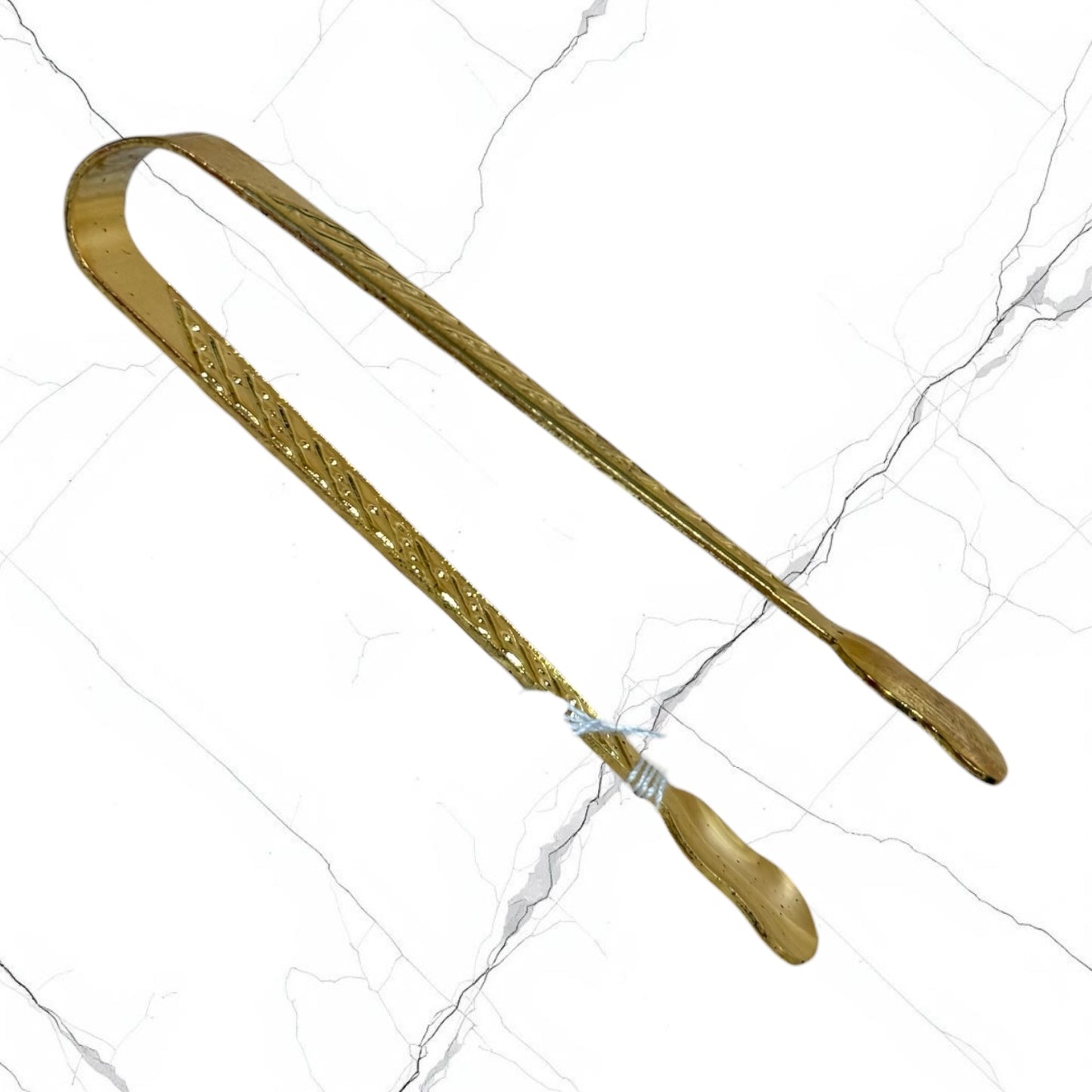 Gold charcoal tongs measuring 3.625 inches long for safely handling and placing incense charcoal during Orthodox and Christian worship.