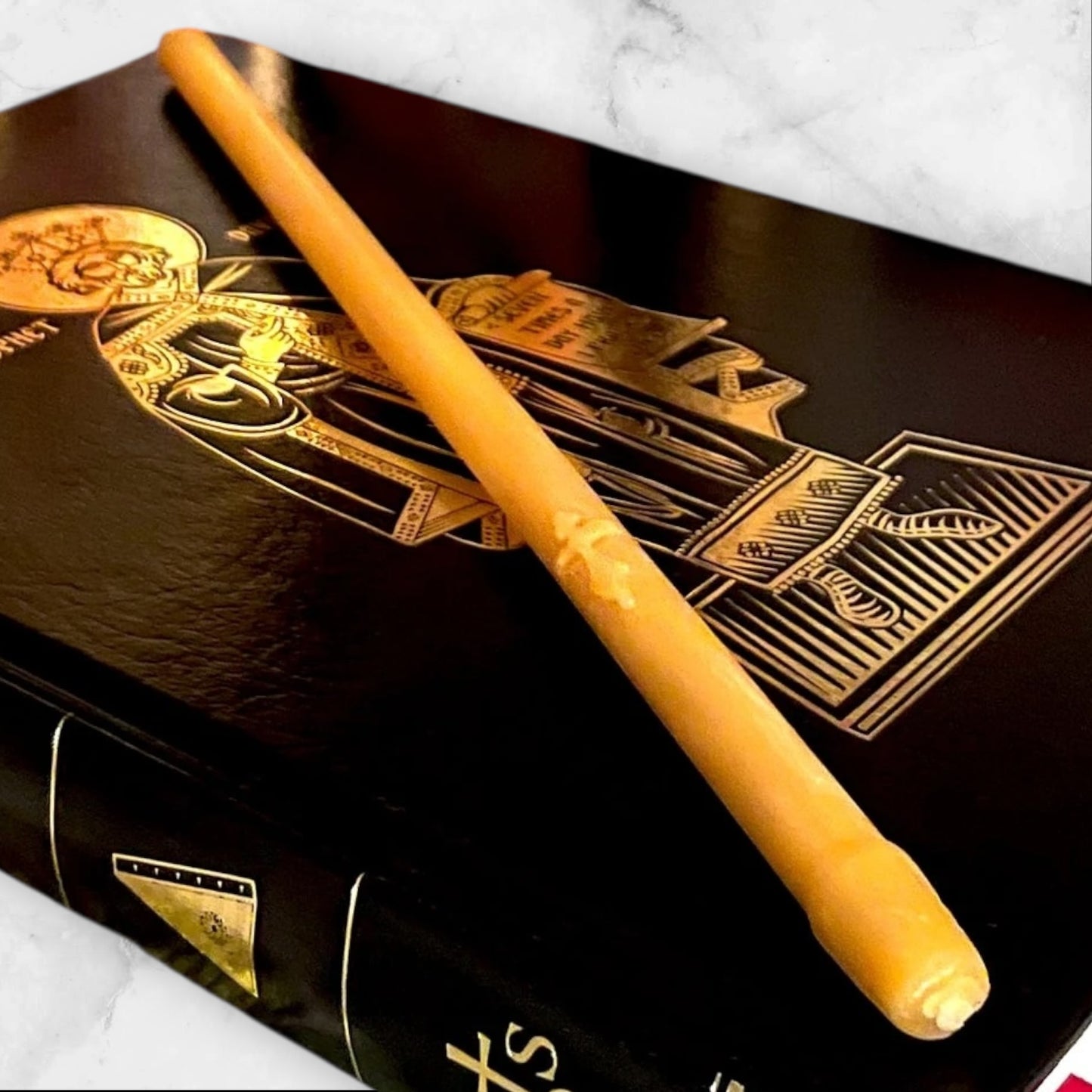 Single Memorial Beeswax Candle – 10 inch (Engraved Orthodox Cross)