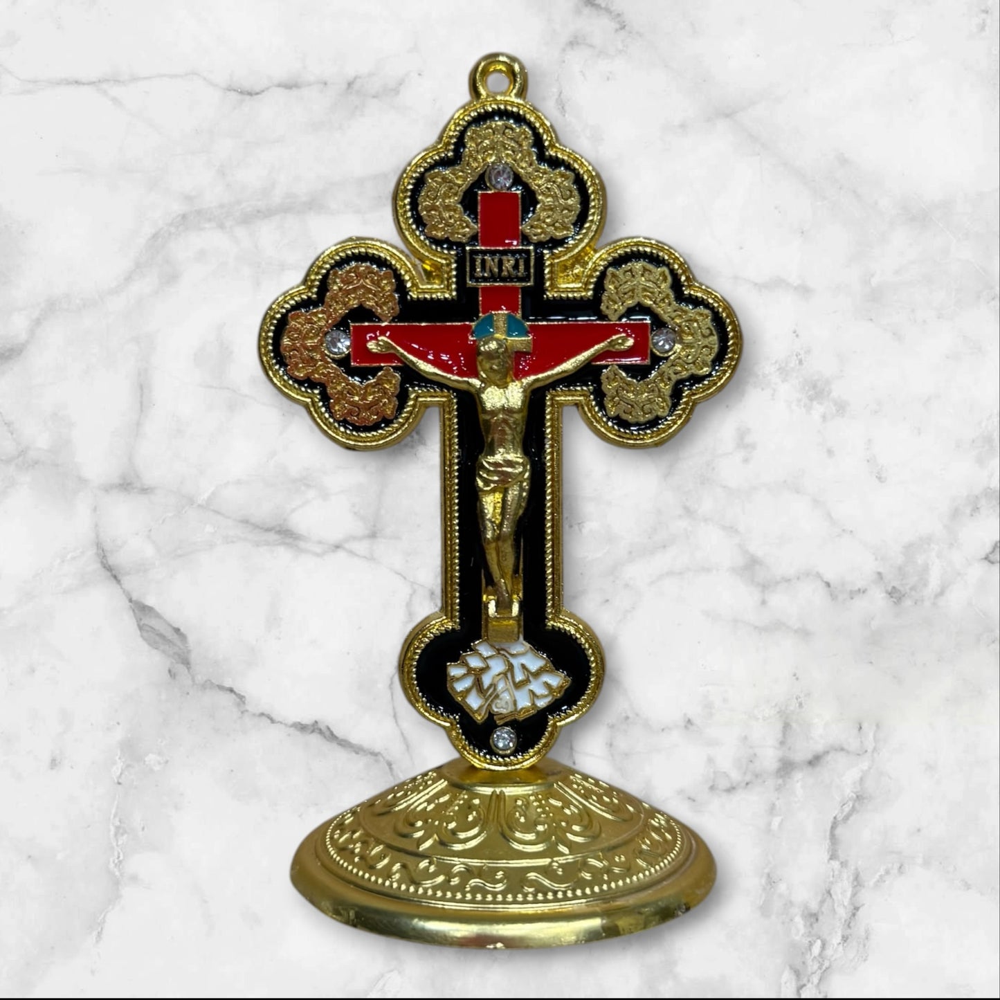 Orthodox Self-Adhesive Crucifix – Red & Blue Enamel
