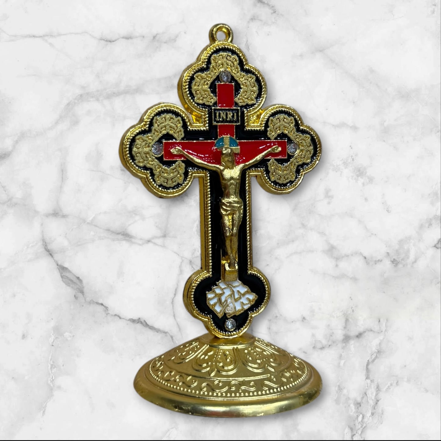 Orthodox Self-Adhesive Crucifix – Red & Blue Enamel