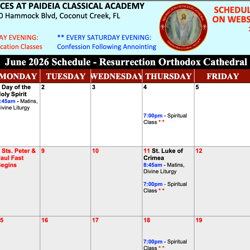 Service schedule