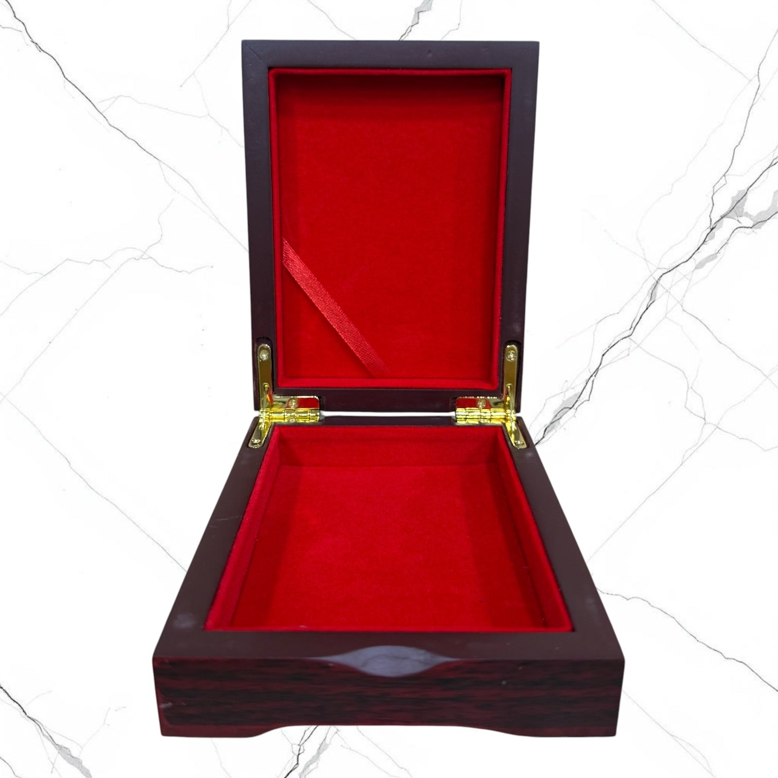 Wood keepsake box featuring an Orthodox cross design on the lid with a red velvet-lined interior for storing prayer ropes, jewelry, crosses, and devotional items.