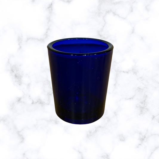 Blue glass Orthodox votive candle holder for prayer corners and devotional use