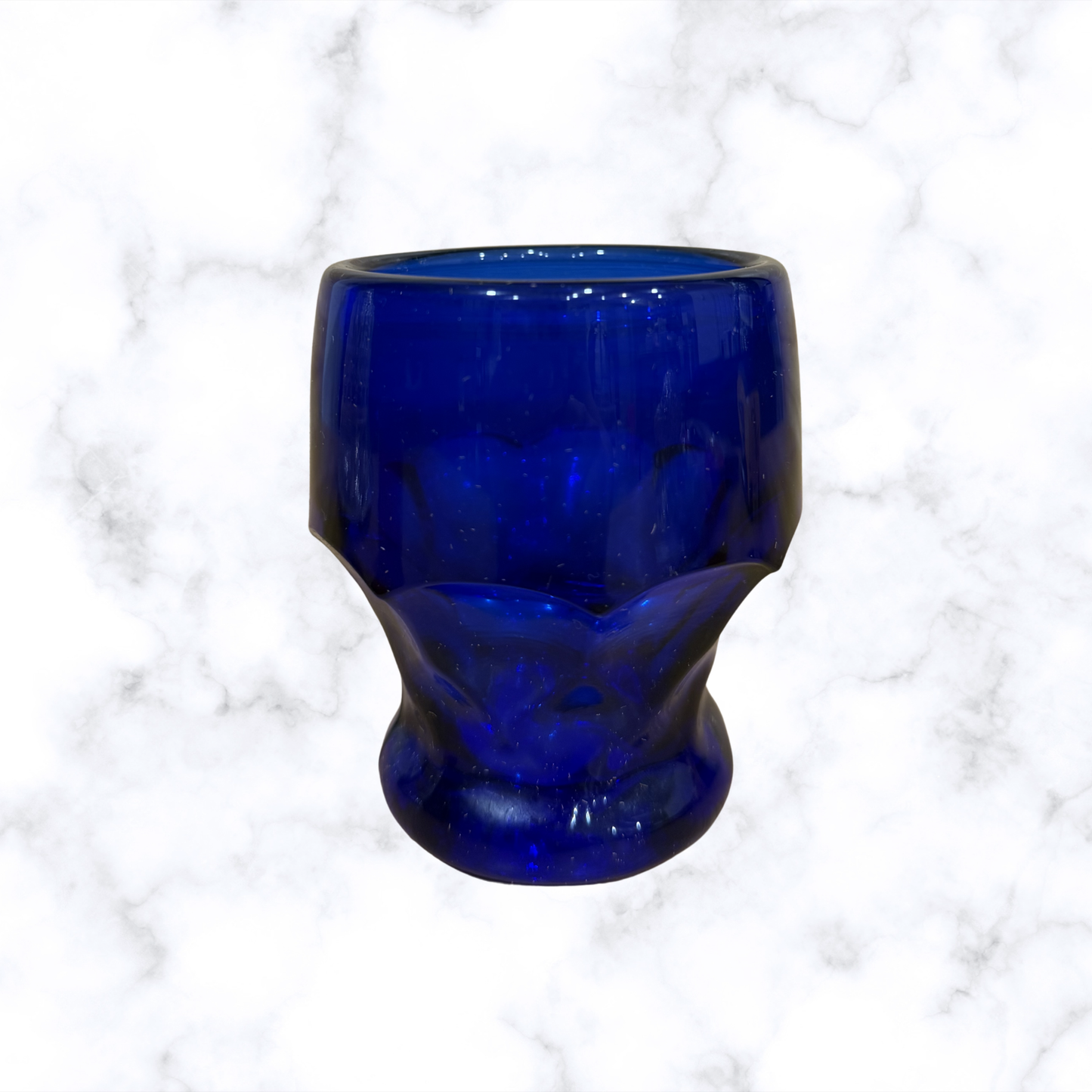 Blue glass Orthodox votive candle holder with pedestal for prayer corners and church use