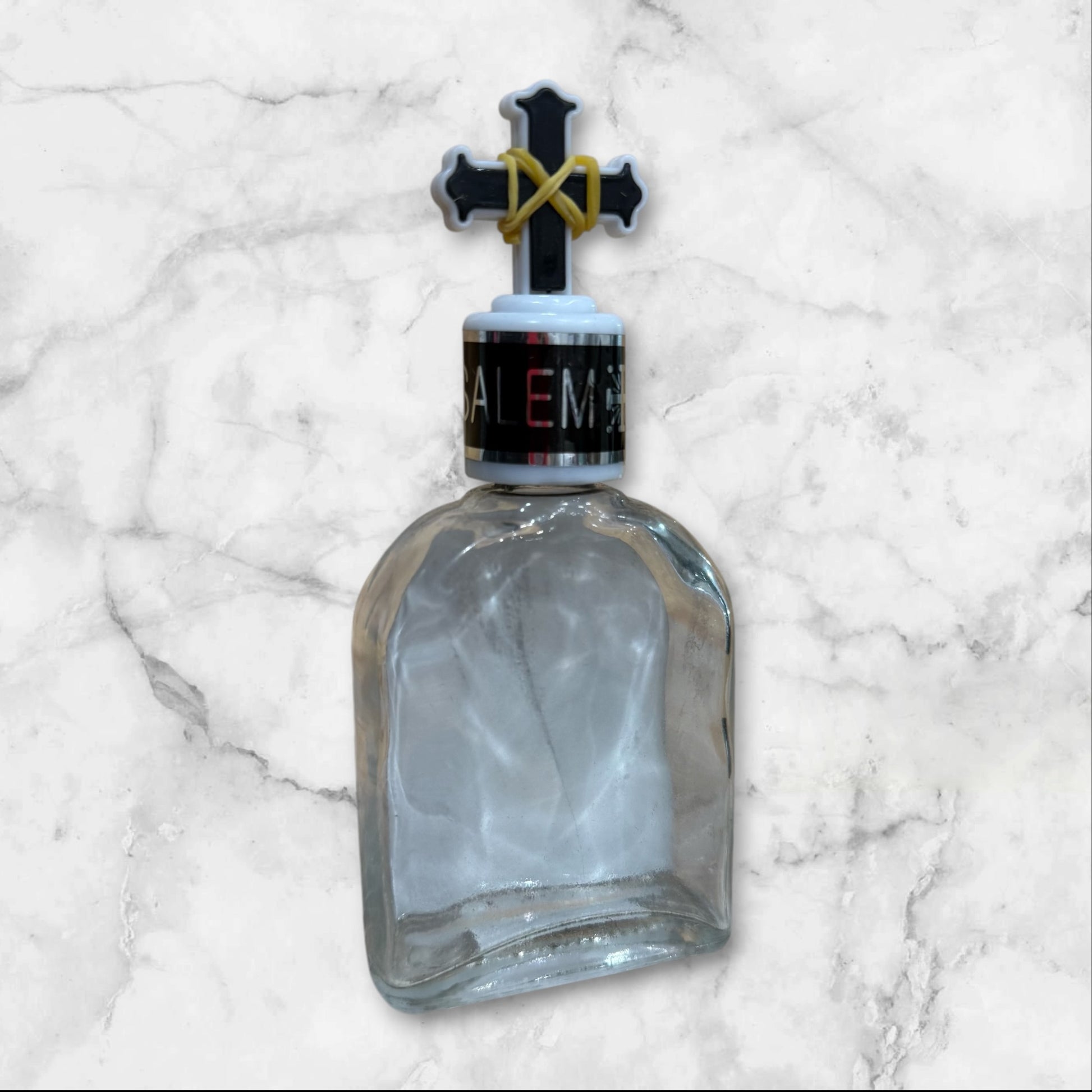 Guardian Angel Orthodox holy water bottle with decorative cross stopper back 