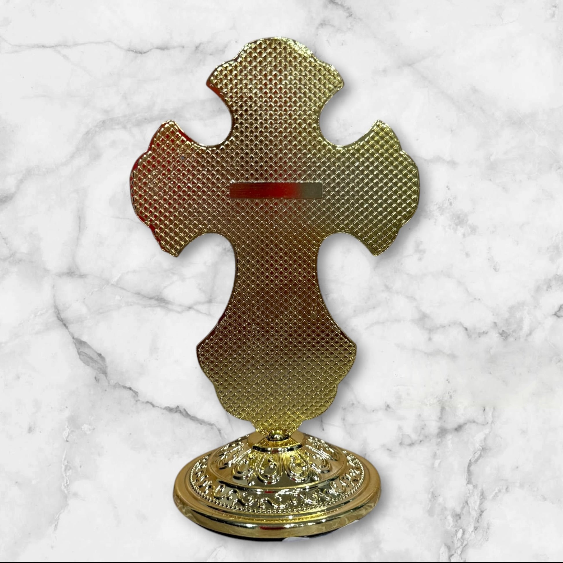 Orthodox dashboard crucifix with red enamel and self-adhesive base