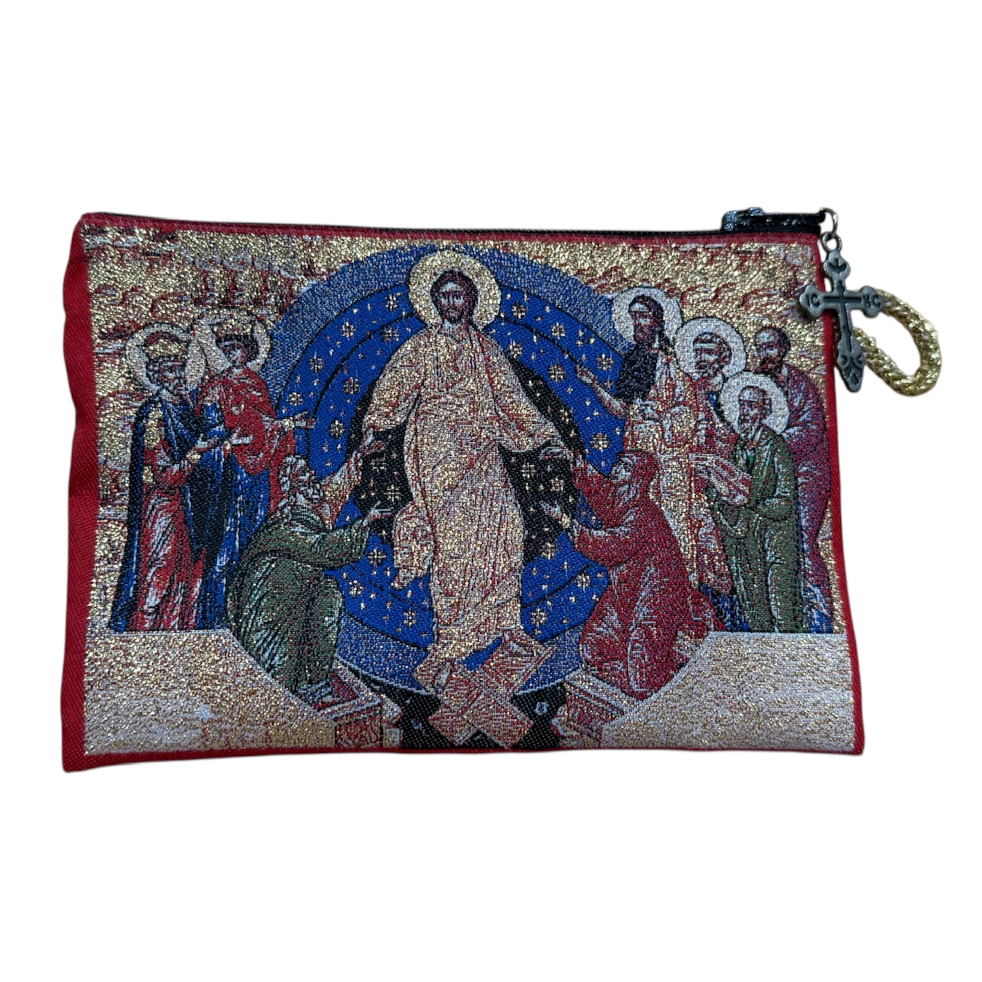 Woven Orthodox brocade pouch featuring the Resurrection of Christ icon