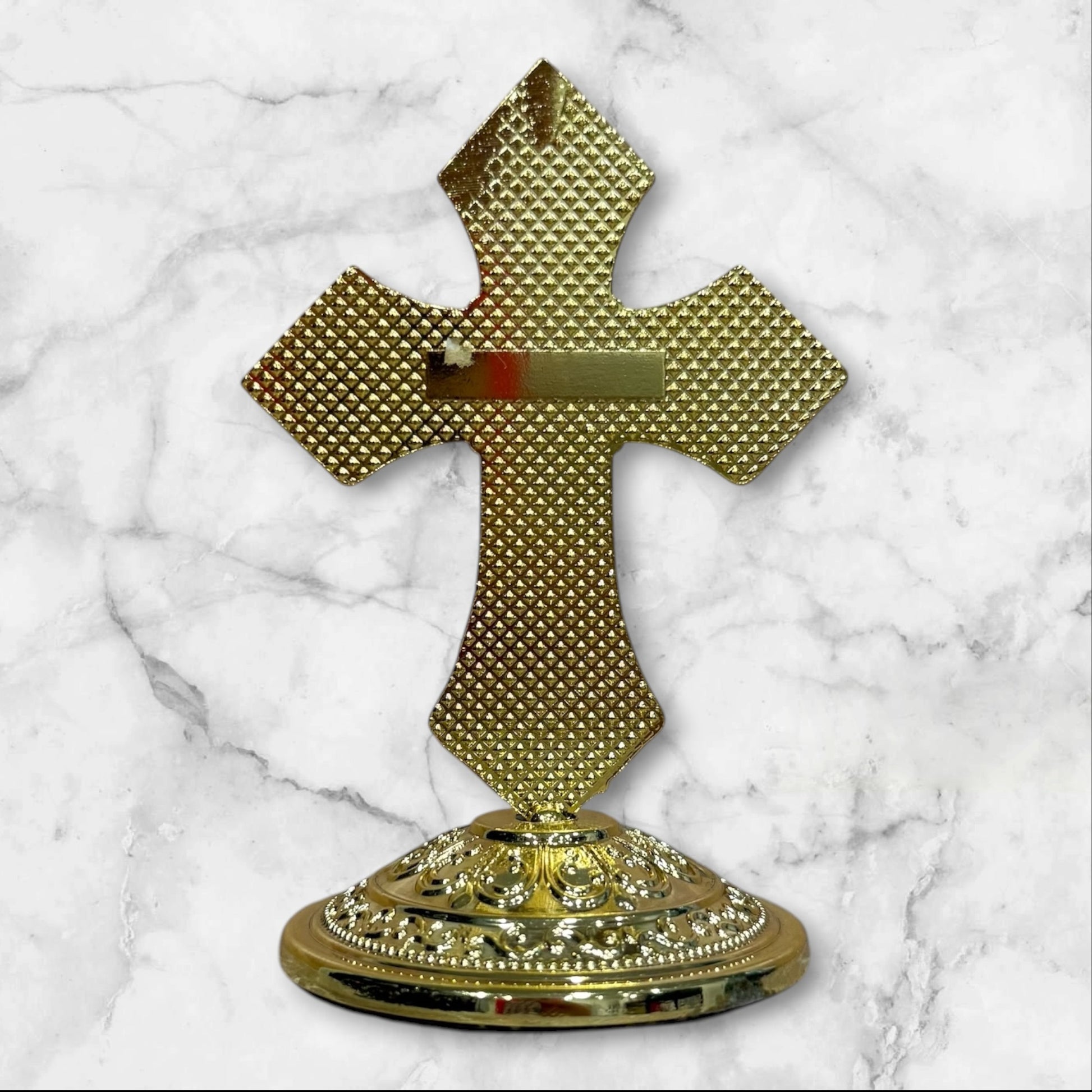 Orthodox self-adhesive dashboard cross with blue and green enamel accents