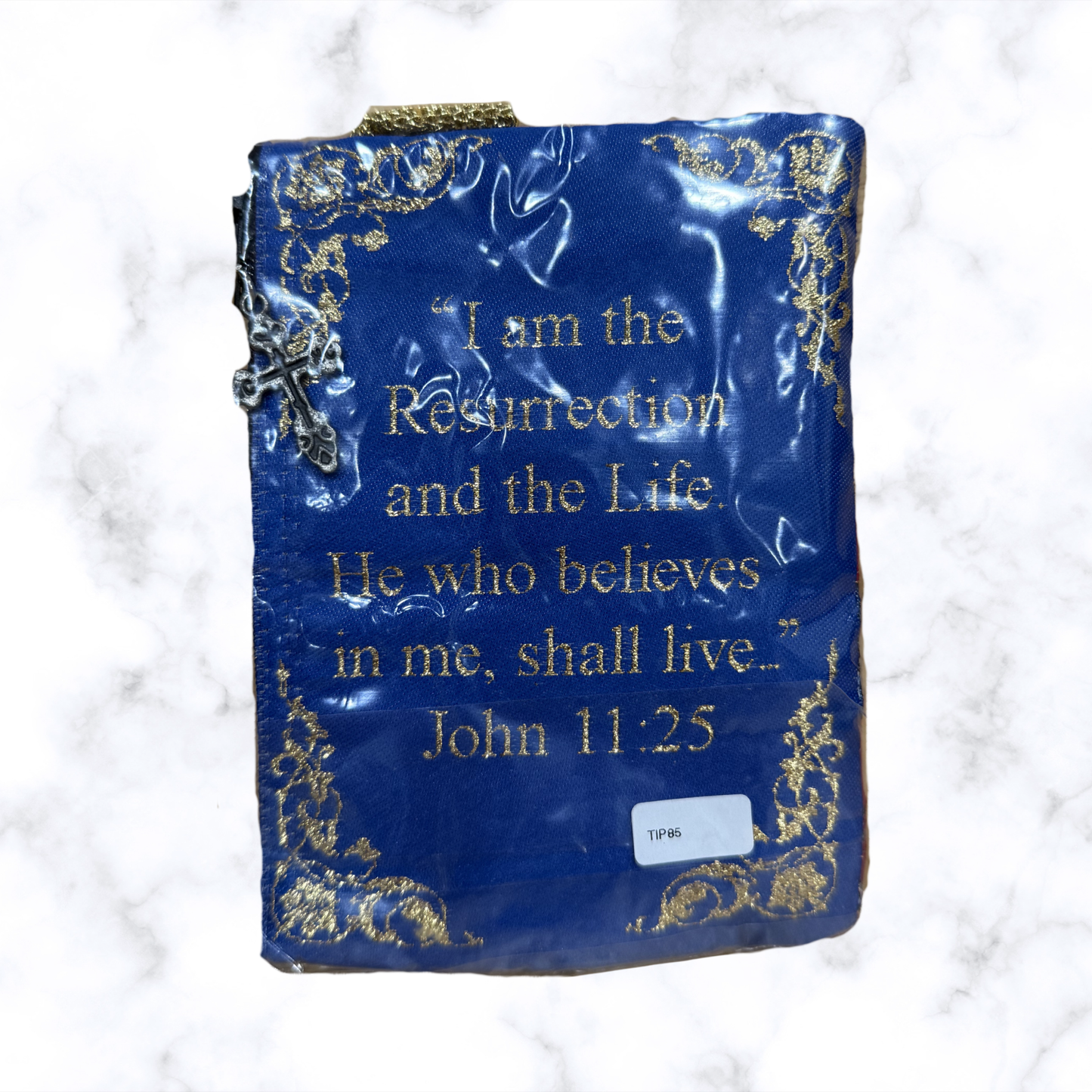 Orthodox pouch featuring the Resurrection descent into hades icon and scripture on back side protective zipper closure.