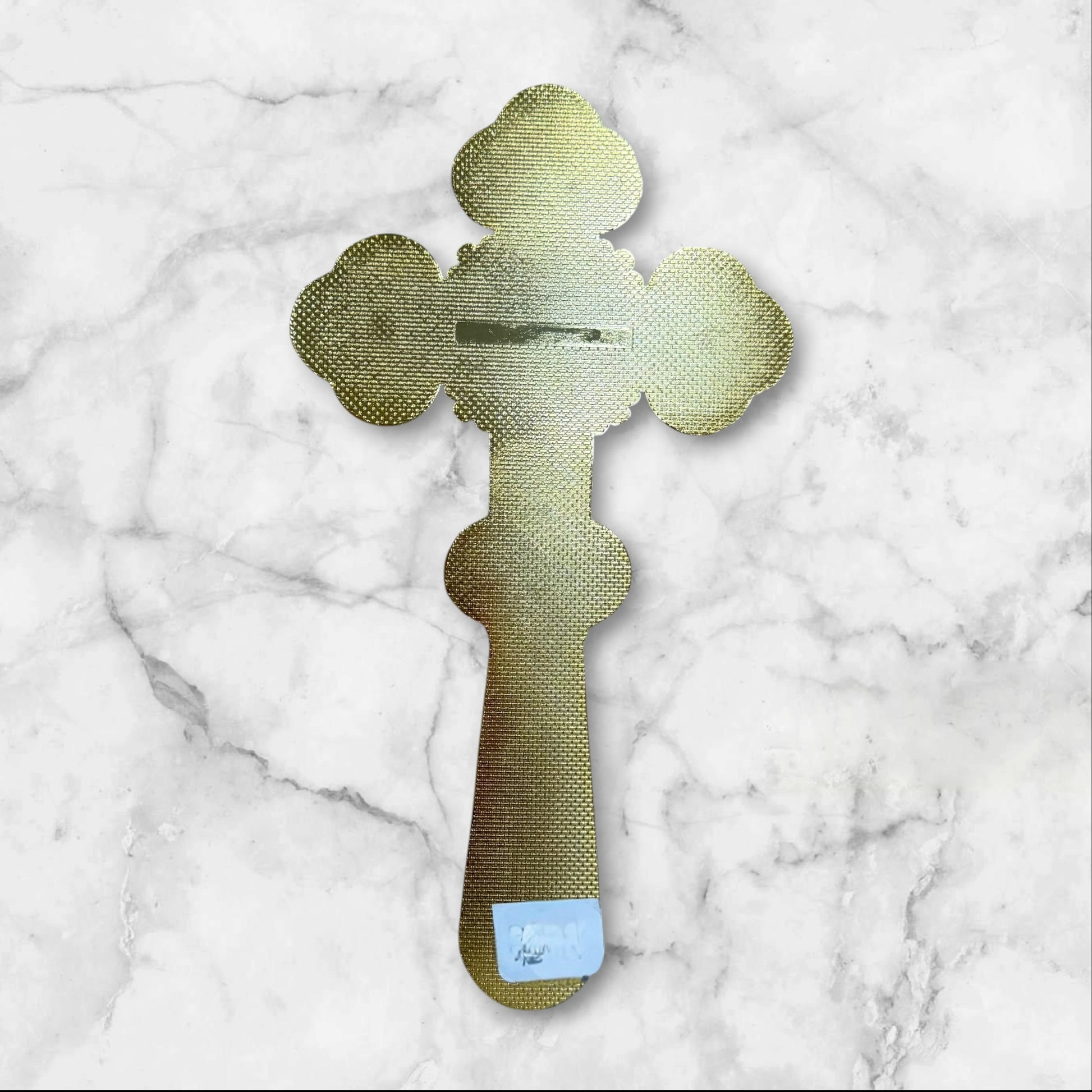 red enamel blessing cross with decorative metal crucifix in a premium gift box, measuring 7.875 inches tall.
