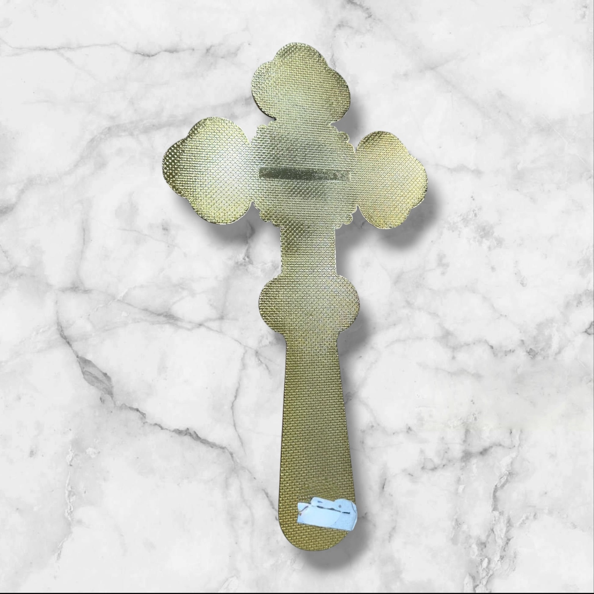 red enamel blessing cross with decorative metal crucifix in a premium gift box, measuring 7.875 inches tall.