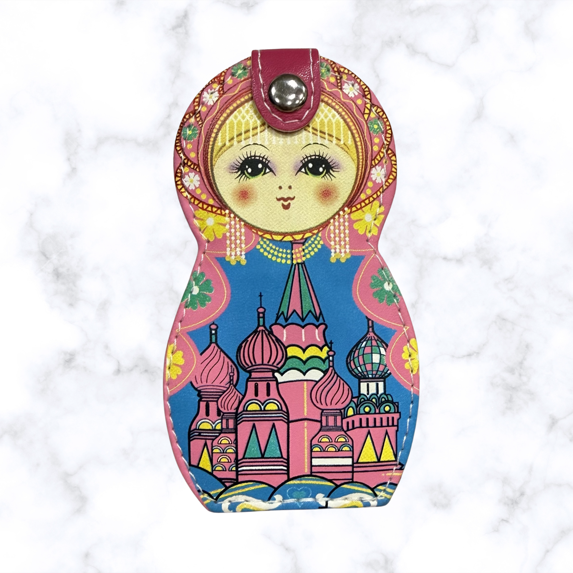 Pink Russian matryoshka manicure and grooming kit with travel case and personal care tools