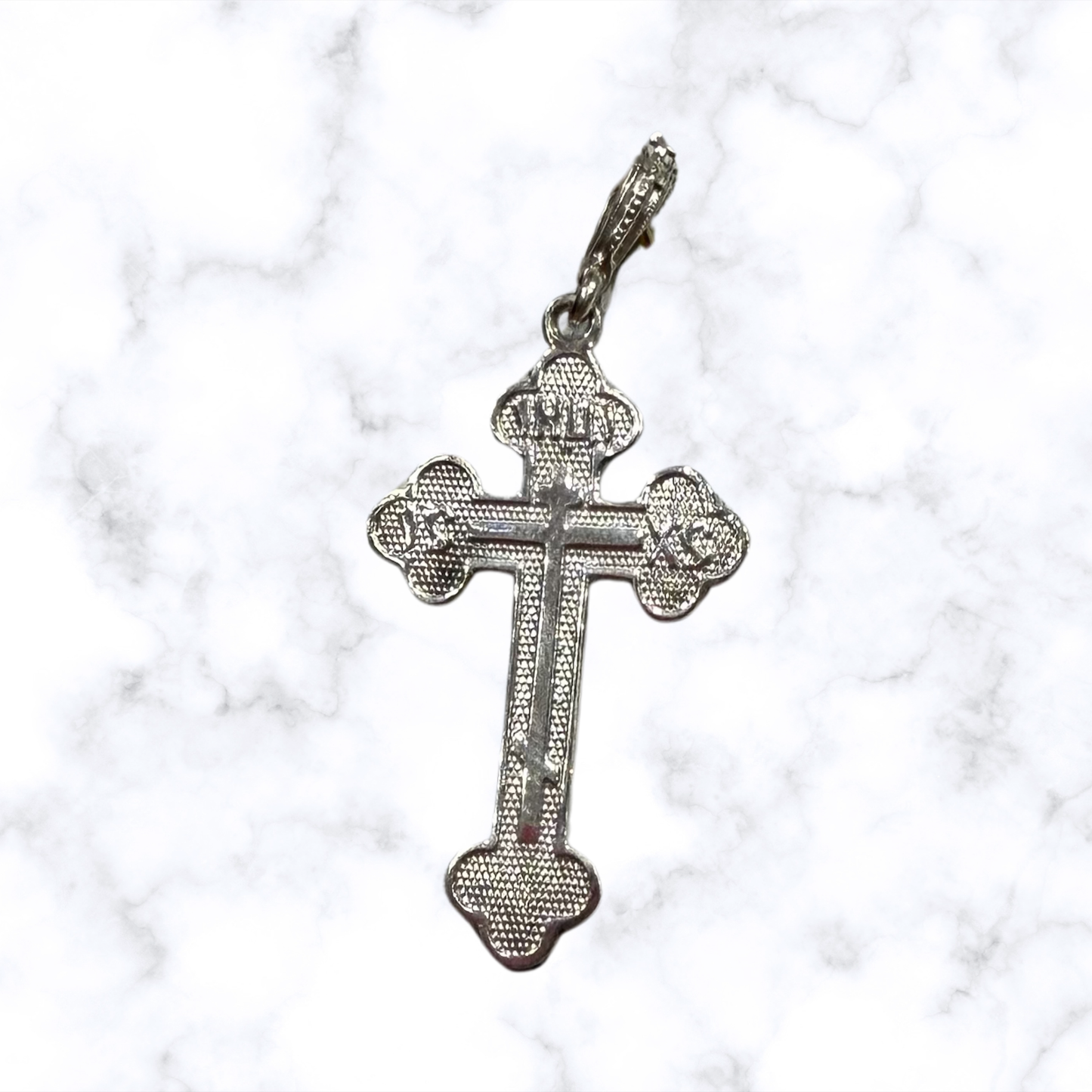 Sterling silver Orthodox cross pendant with traditional engraved design