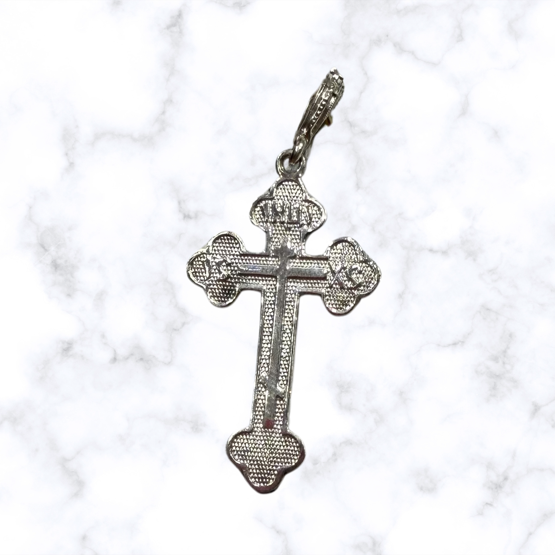 Sterling silver Orthodox cross pendant with traditional engraved design